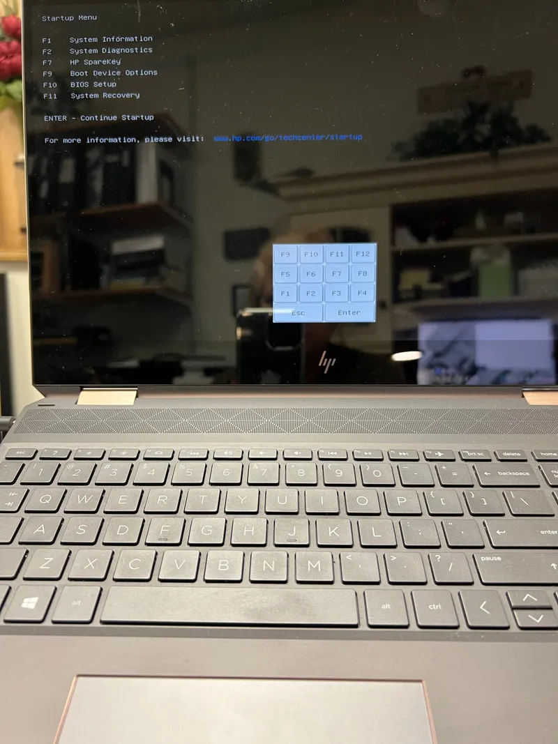 Laptop showing its startup and recovery menu during an in-home troubleshooting visit